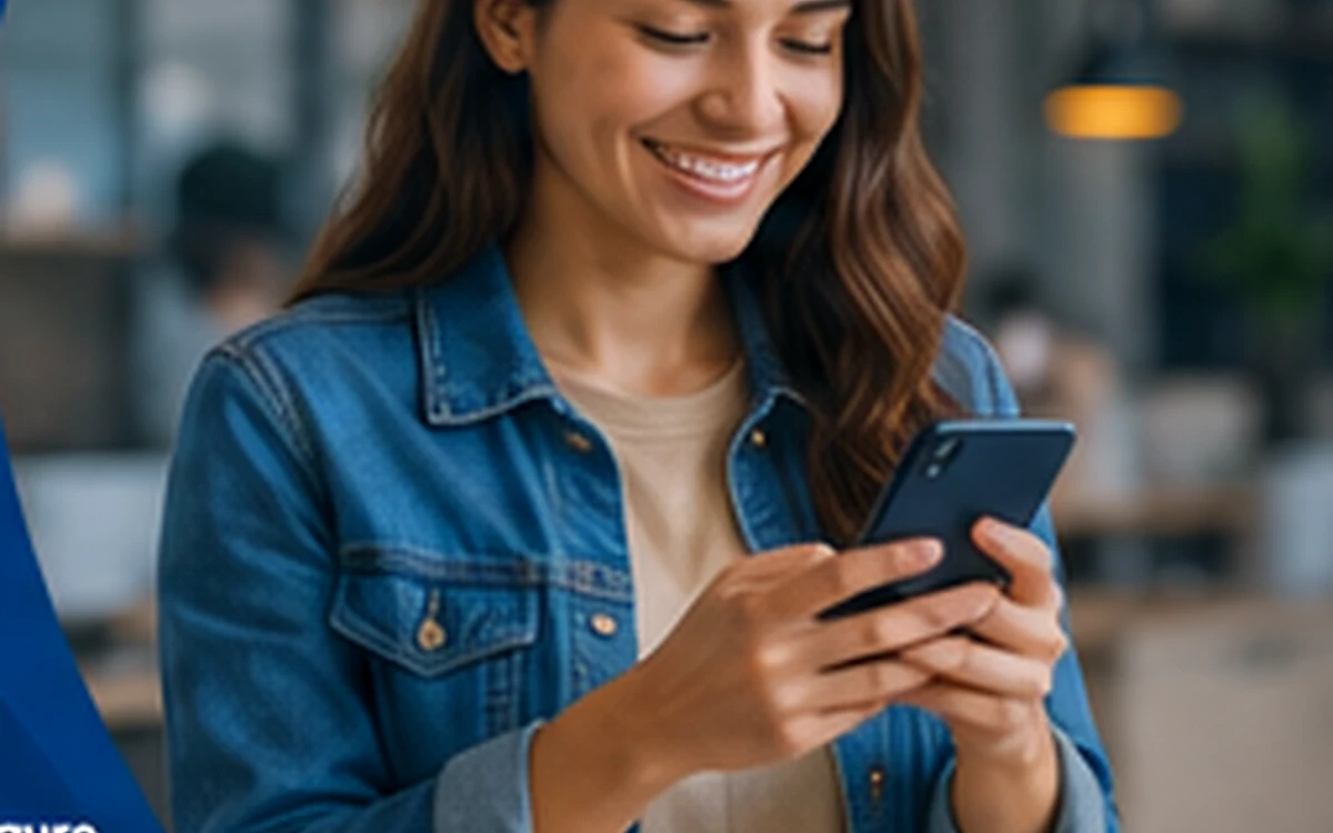Candidata pesquisando oportunidades profissionais pelo celular
